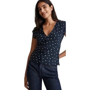 NWT Madewell V Neck Cap Sleeve Ditsy Floral Dressy Work Blouse Top Size 12